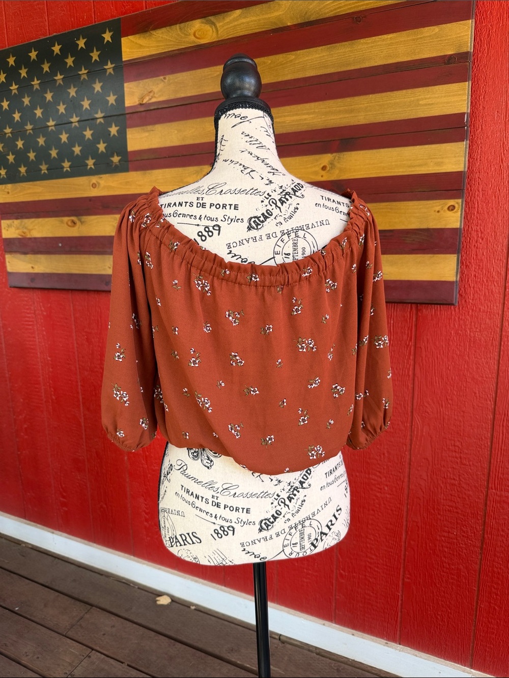 Papermoon Rust Floral Off-the-Shoulder Tie-Front Blouse - Picture 3 of 4